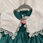 Vintage Jo Lene Girls Green Velvet A-line Dress Peter Pan Lace Puff Sleeve 2t