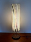 Elegant Mid Century Danish Modern Style Walnut Brass   Fiberglass Table Lamp 25 