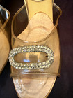 Vtg 50s Springolators Lucite Vinyl Heels Mule Open Toe Rhinestone Buckle 5 5 5 6