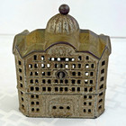 Antique Ac Williams Cast Iron Coin Bank 1920s Dome Top Building Twist Bolt Usa