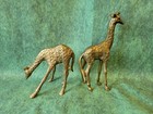 Vintage Pair Brass Giraffe Figurines Standing Grazing Safari Decor 5 25   