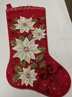 Finished completed 18  Bucilla Christmas Stocking -  posh Poinsettias  