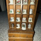 Vtg Midcentury Wood Small Thimbles Cabinet W thimble Collection