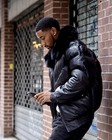 Mens V Bomber Quilted Puffer Black Real Leather Winter Jacket Fur Collar