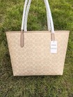 Coach Beige Logo Tote Shoulder Bag For Women With Inner Pockets And Tag