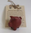 Good Luck Three Legged Pig Dark Brown Rustic Folk Art Pig Figurine 2  Wide