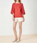 Linen Blouse For Women - 3 4 Sleeve Casual Shirt Top - Lightweight   Breathable