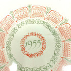 1955 Red Green Calendar Plate White Poinciana Chinaware Florida