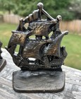 Vintage Solid Heavy Brass Ship Boat Bookends Nautical Ocean Decor Sailing