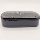 Antique Victorian Laquered Paper Mache Snuff Box Mother Of Pearl Inlay