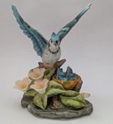 Vintage Blue Jay Chicks Porcelain Bird Sitting On Branch Flowers Arnart Imports 