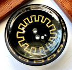 Vintage Lucite Coat Button  greek Key  reversed Carved gold   Black 1-1 8 e3