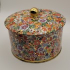 Vintage Daher Floral Tin Container With Lid  Multicolor  Glossy Finish  England