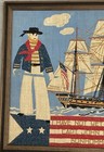 Finished Vintage Columbia Minerva Cross Stitch Framed Woolie Ship Sailor Beach