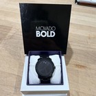 Movado Bold Black Sunburst Dial Black Steel Bracelet Quartz 44mm Swiss Box