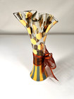 Mackenzie Childs Circus Bud Vase 6 75  Blue Yellow Gold Original Ribbon