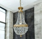 Antique Vintage Brass   Crystals French Empire Chandelier Ceiling Fixture 