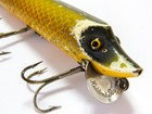 Heddon Dowagiac Vamp Glass Eye Wood Vintage Fishing Lure Gold Green Scale
