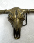 Vtg Solid Brass Longhorn Bull Skull Large Belt Buckle Western Rodeo