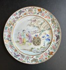 Pair Antique Early 19th C Chinese Famille Rose Mandarin Porcelain Plates