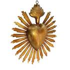 8in Sacred Heart Ex Voto With Sunray Halo  Antiqued Brass Milagro Ornament