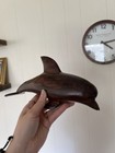 Vintage Heavy Hand Carved Wooden Dolphin Figurine Sculpture Mcm