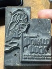 Vtg Metal Wood Letterpress Printer Block Disney Donald Duck  174 Union Bug Mark
