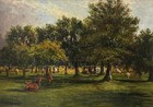 Antique Painting  19th Cen-ry    Cattle Grazing In An Orchard   Oil On Canvas
