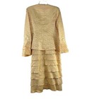 Ashro Womens Dress Suit Size 10 Yellow Textured Jacket Tiered Dress Church Event