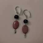 Handcrafted Stone Dangle Earrings Pink Oval   Black Round Beads