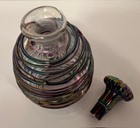 Vintage Art Glass Perfume Bottle Iridescent Blue  Pink  Purple Ribbed W  Stopper