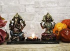 Lord Ganesha   Sri Krishna Seated With Lotus Flower Votive Candle Holder Statue