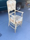Rare Antique French Provincial Pink And White Wood Frame Armchair Ripped Seat