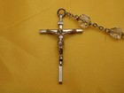 Vintage Sterling Silver Clear Cut Crystal Glass Rosary Chapel Mary Cross Pendant
