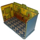 Vintage Marx Savings Bank    home Town Series    Tin Lithograph With Teller   Chairs