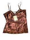 Vintage Y2k Deadstock One Step Up Satin Camisole Cami Top Nwt Brown Rose Lace S