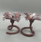 Vtg  Murano Lavorazione Rosewood   Clear Jack In The Pulpit Set Of 2 Bud Vases