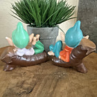 Vintage Mcm Pixie Elf On A Log 1950   s Figurine Rare Cottagecore Lot 2 Read Chip