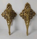 Pair Vintage Ornate Gold Wall Sconces Rococo Scroll Hollywood Regency 