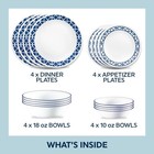 Corelle Livingware  cobalt Circles  16 Piece Dinnerware Set New Service For 4