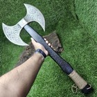 Custom Forged Viking  Axe  Carbon Steel Engraved Blade With Rope Wrapped Handle