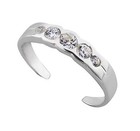 925 Solid Sterling Silver Clear Cubic Zerconia Toe Ring  ajustable 