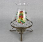 Holiday Hurricane Candle Holder Glass Shade Christmas Bells Holly Metal Base Mcm