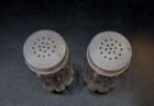 Pair Old 1950 s 3 25  Tall Clear Glass Salt Pepper Vintage Checked Panel Shakers