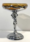 Art Deco Farber Bros  New York Chrome Candy Dish Amber Bowl Figural Girl
