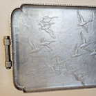 Vintage Arthur Armour Aluminum Art Deco Hammered Mcm Tray Goose Geese Ducks