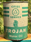 Vintage Cities Service Trojan Motor Oil Can Quart Tin Metal Gas