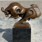 Bronze Sculpture Bull Statue Art Figure Animal Decor Home Gift Modern Wildlife
