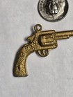 Vintage Large Premium Metal Gold Tone Gun Revolver Cracker Jack Doll Charm Toy