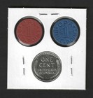 Original Wwii 1943 Steel Penny   Blue   Red Opa Food Ration Tokens - Nm   Unc